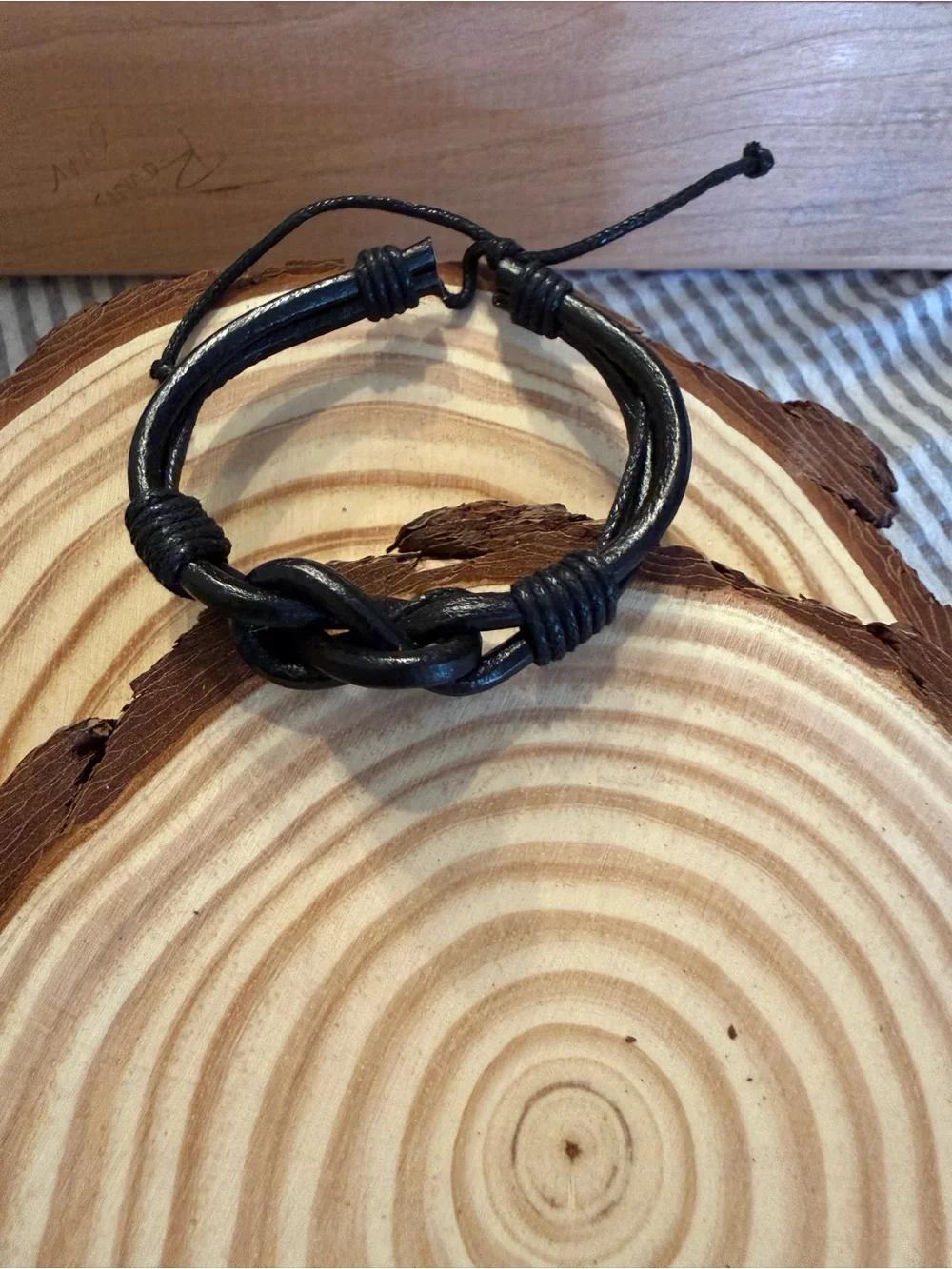 Black Braided Leather Knot Bracelet for Men